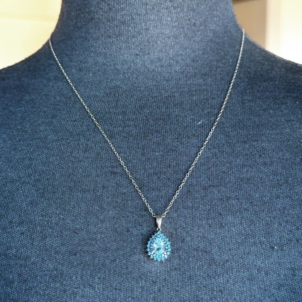 3/$30 ❤️ Blue CZ teardrop pendant necklace sterling silver 925, 18” chain - Picture 4 of 8